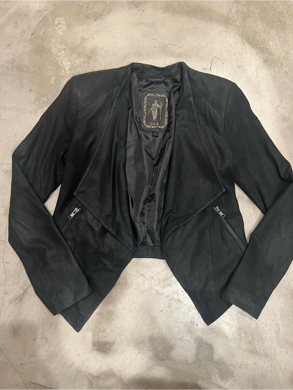 My Tribe Black Draped Open-Front Suede Jacket
